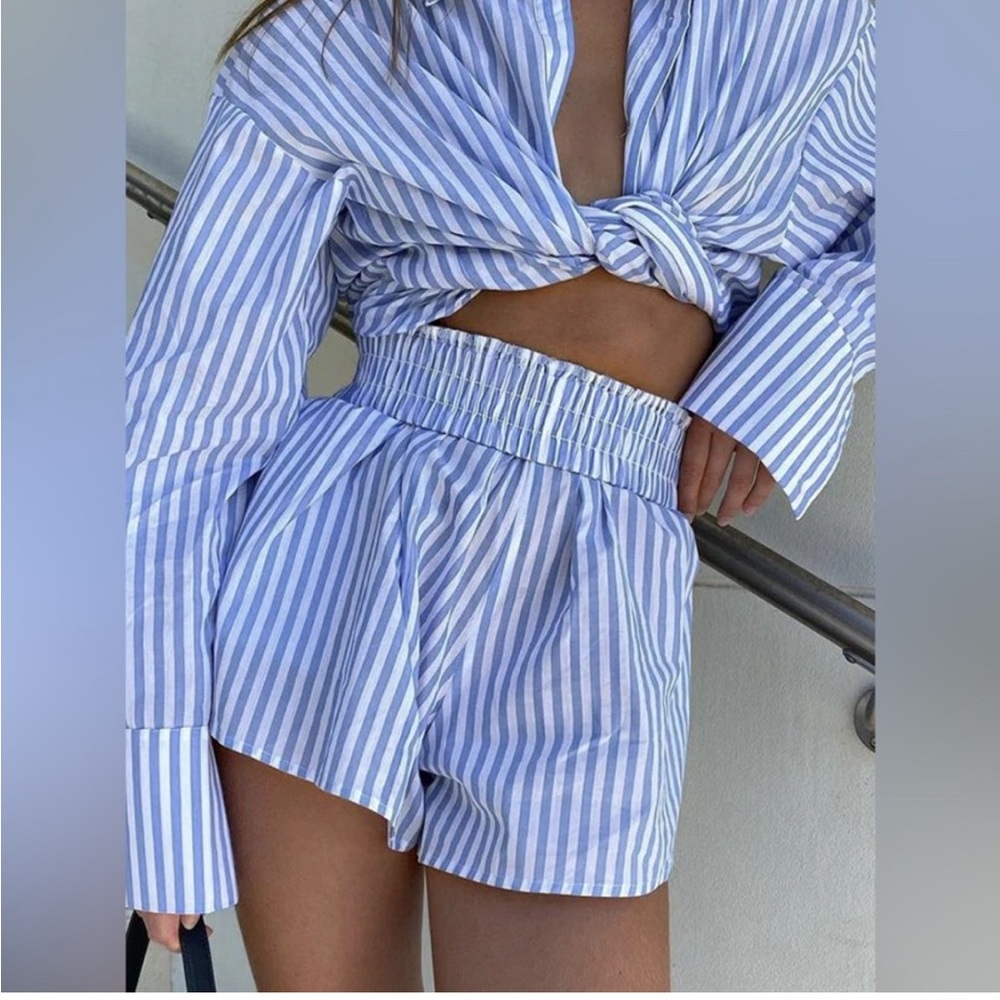 Commense High Waist Blue and White Shorts - Picture 2 of 5